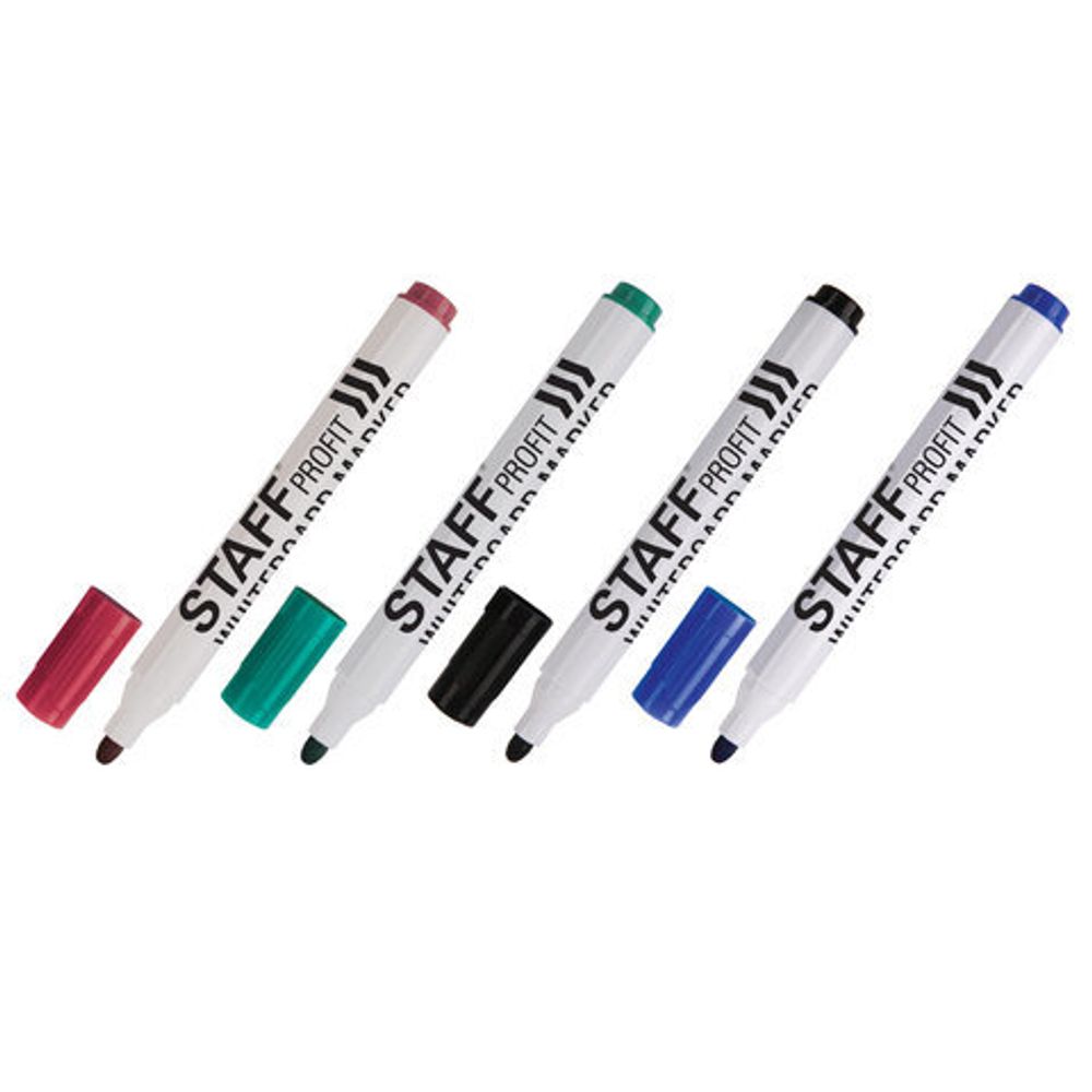 Маркеры стираемые для белой доски НАБОР 4 ЦВЕТА, STAFF PROFIT, 2,5 мм, 151648