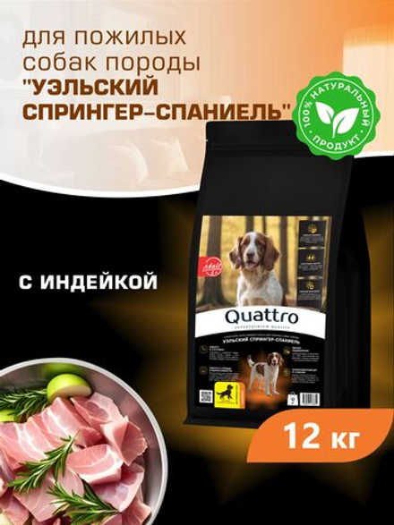 Корм сухой для пожилых собак породы Уэльский спрингер-спаниель старше 5 лет, с индейкой, 12 кг, QUATTRO