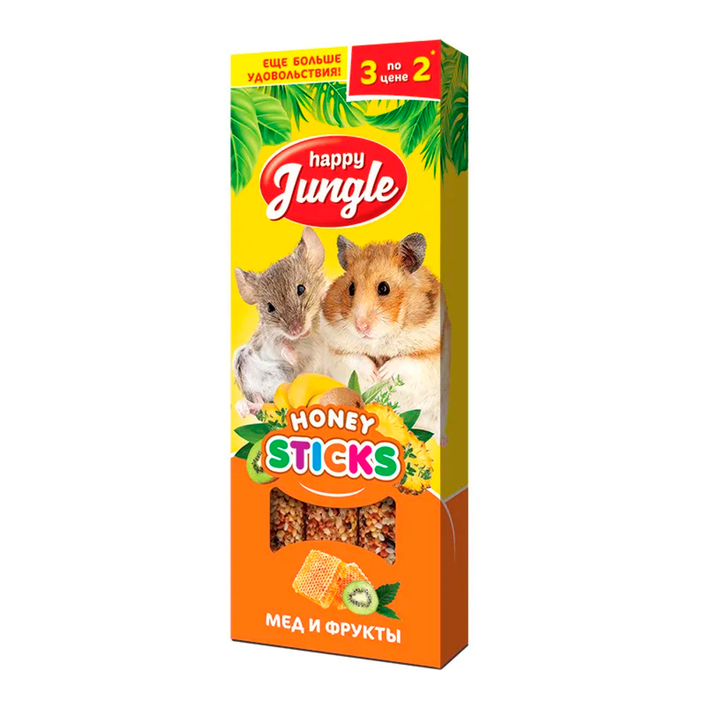 Хэппи Джангл J210 Палочки д/мелких грызунов мед+фрукты 3шт