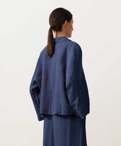 Oysho Рубашка-поло оверсайз с длинными рукавами из 100%-го льна, синий