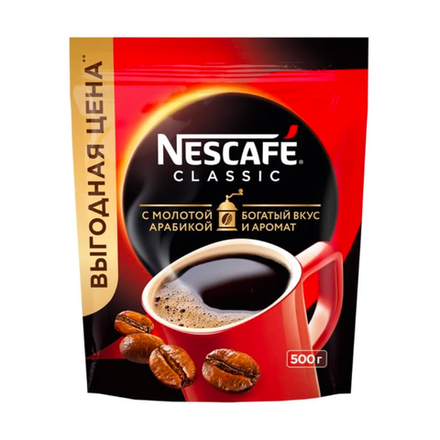 Кофе растворимый с добавлением молотой арабики Nescafe Classic, 500 г, пакет