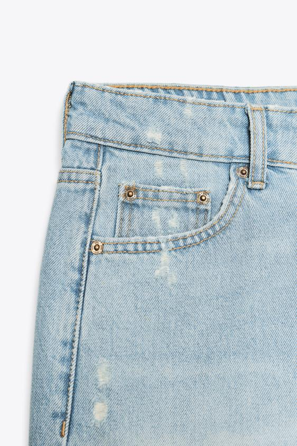 ZARA ДЖИНСОВЫЕ ШОРТЫ TRF С РАЗРЕЗАМИ И СРЕДНЕЙ ПОСАДКОЙ, СИНИЙ