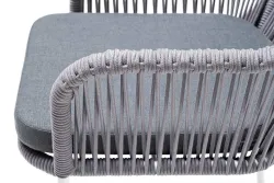 "Лион" стул плетеный из роупа, каркас из стали белый муар, роуп светло-серый круглый, ткань светло-серая