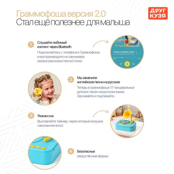 Интерактивный обучающий проигрыватель «Граммофоша» (Фабрика Друг Кузя) - фото: 3 Интерактивный обучающий проигрыватель «Граммофоша» - фото: 3
