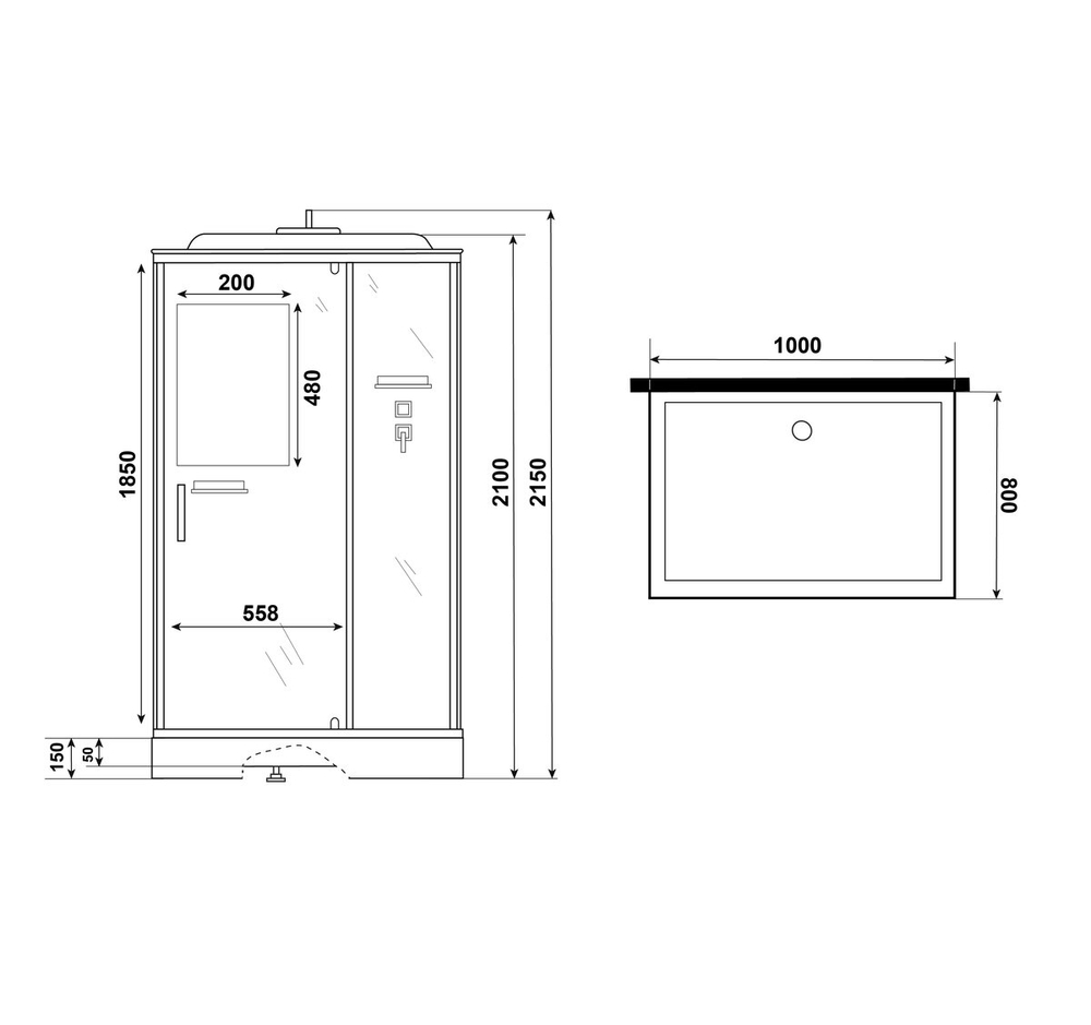 Душевая кабина Niagara Standart ST100/80/15Q/BL (100х80х215) прямоугольник,поддон 15см,распашная,проф.черный,3 места