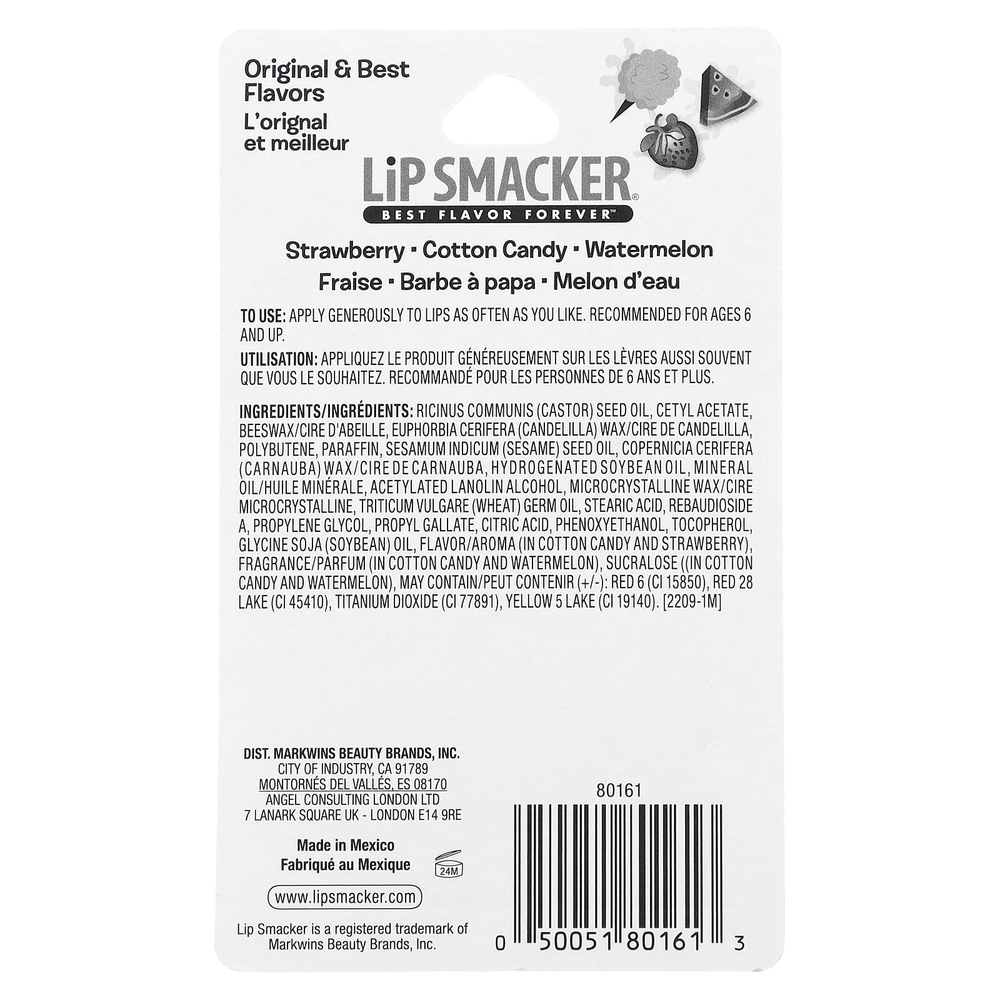 Lip Smacker, бальзам для губ, оригинальный и лучший, 3 шт. по 4 г (0,14 унции)