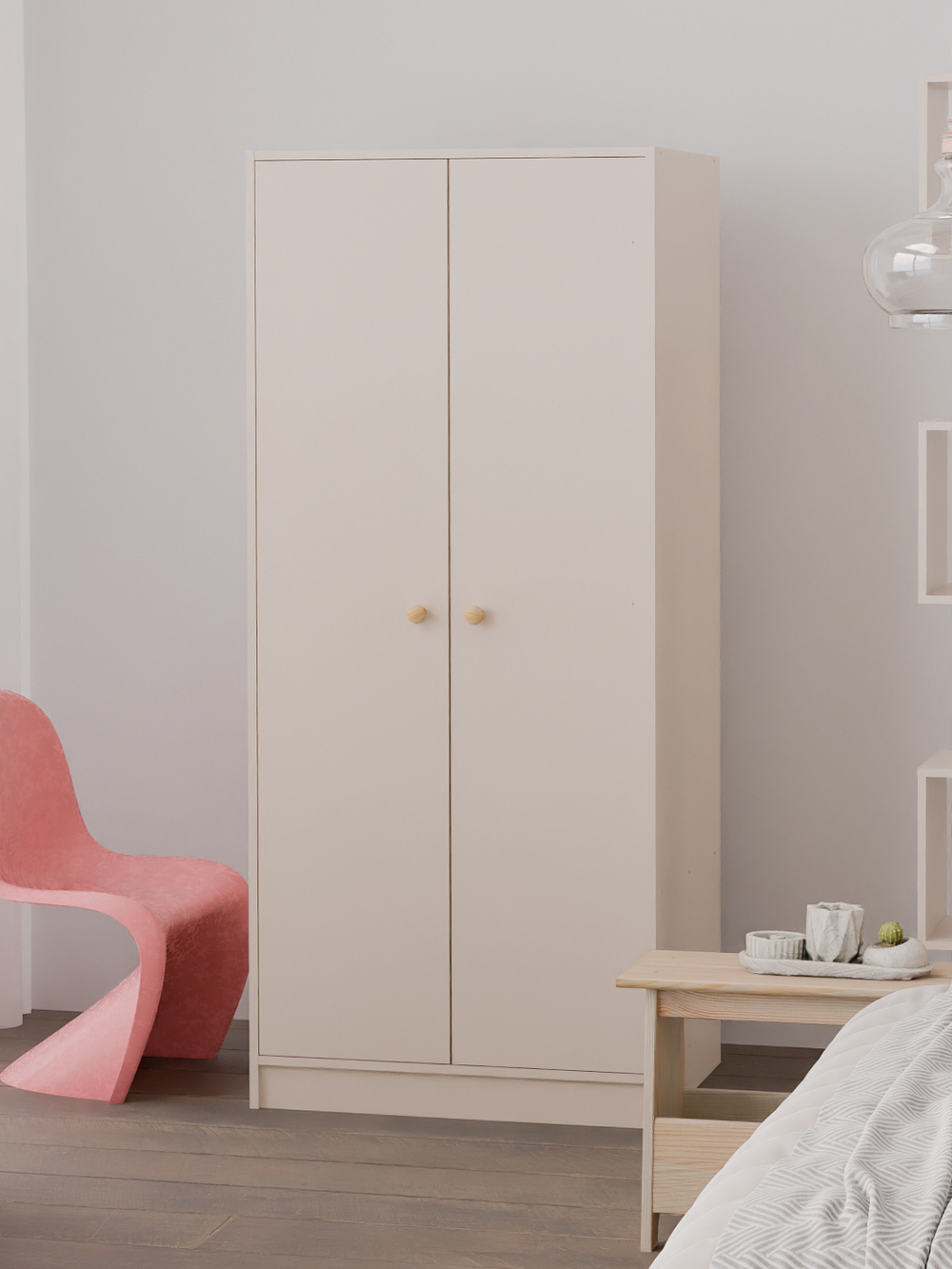 Шкаф для одежды, 80х55х170, Марм, распашной, в прихожую, со штангой, бежевый, Dipriz