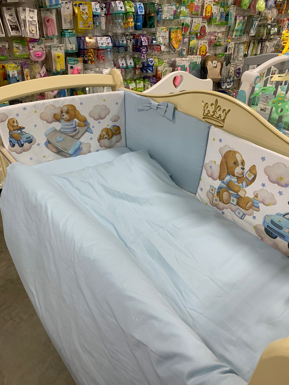 Комплект в кроватку 6 предметов "Собака с машинкой голубой", сатин