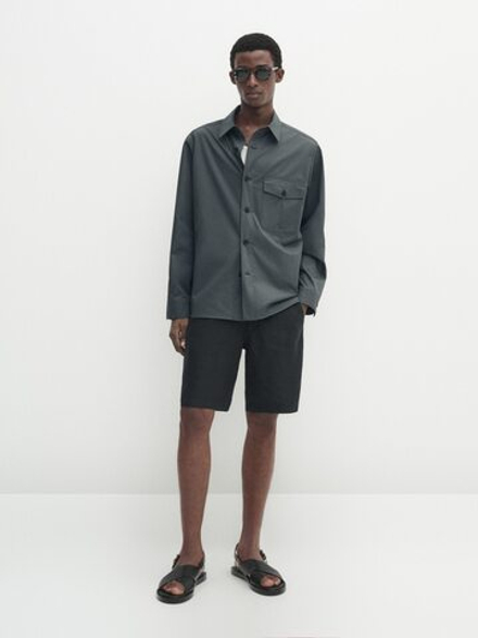 Massimo Dutti 100% льняные шорты-бермуды, темно-синий