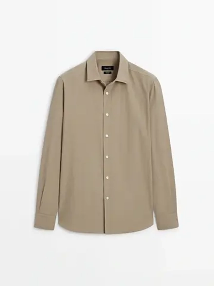 Massimo Dutti Хлопковая рубашка классического кроя, песочный