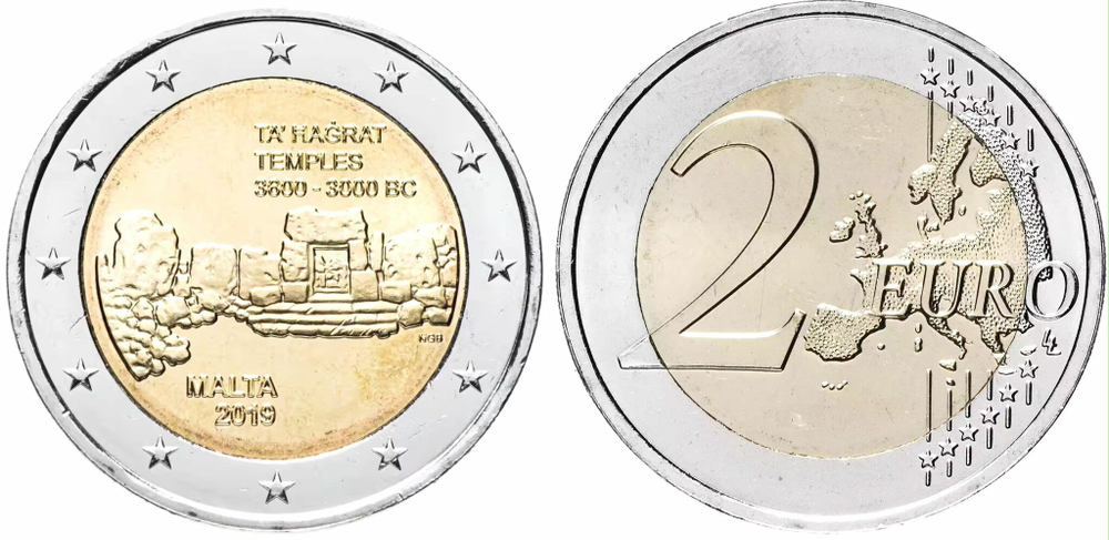 Мальта 2 евро 2019 Доисторические места Мальты - Храм Та’ Хаджрат UNC