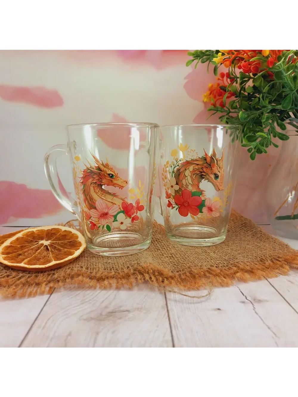 Кружка 300мл, 2 штуки с рисунком.