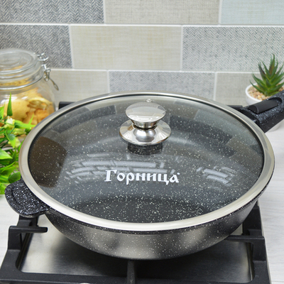 Сковорода 28см высота 7см Гранит со съемной ручкой и стеклянной крышкой, с2854аг