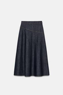 ZARA ЮБКА МИДИ ИЗ ДЕНИМА Z1975 С ВОЛАНАМИ, СИНИЙ