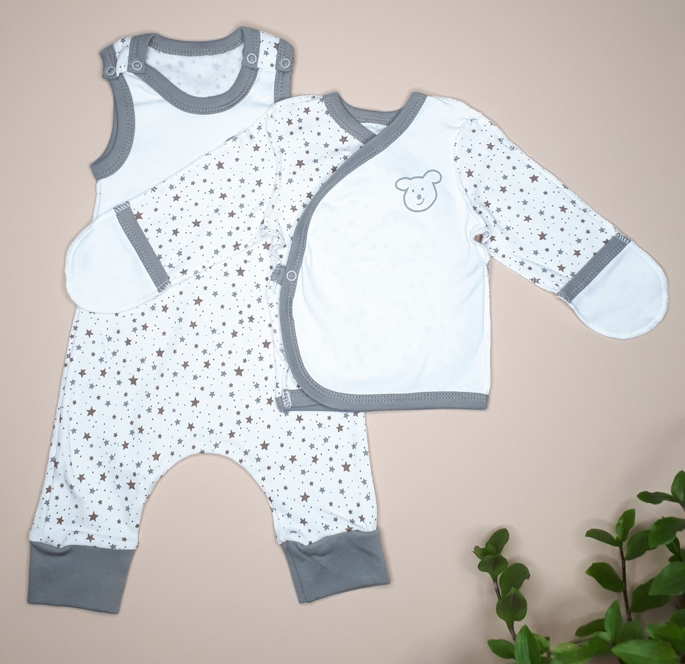 Комплект Мишка и звёзды (серый)