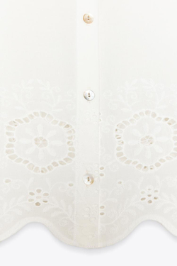 ZARA УКОРОЧЕННАЯ БЛУЗА С АЖУРНОЙ ВЫШИВКОЙ, БЕЛЫЙ