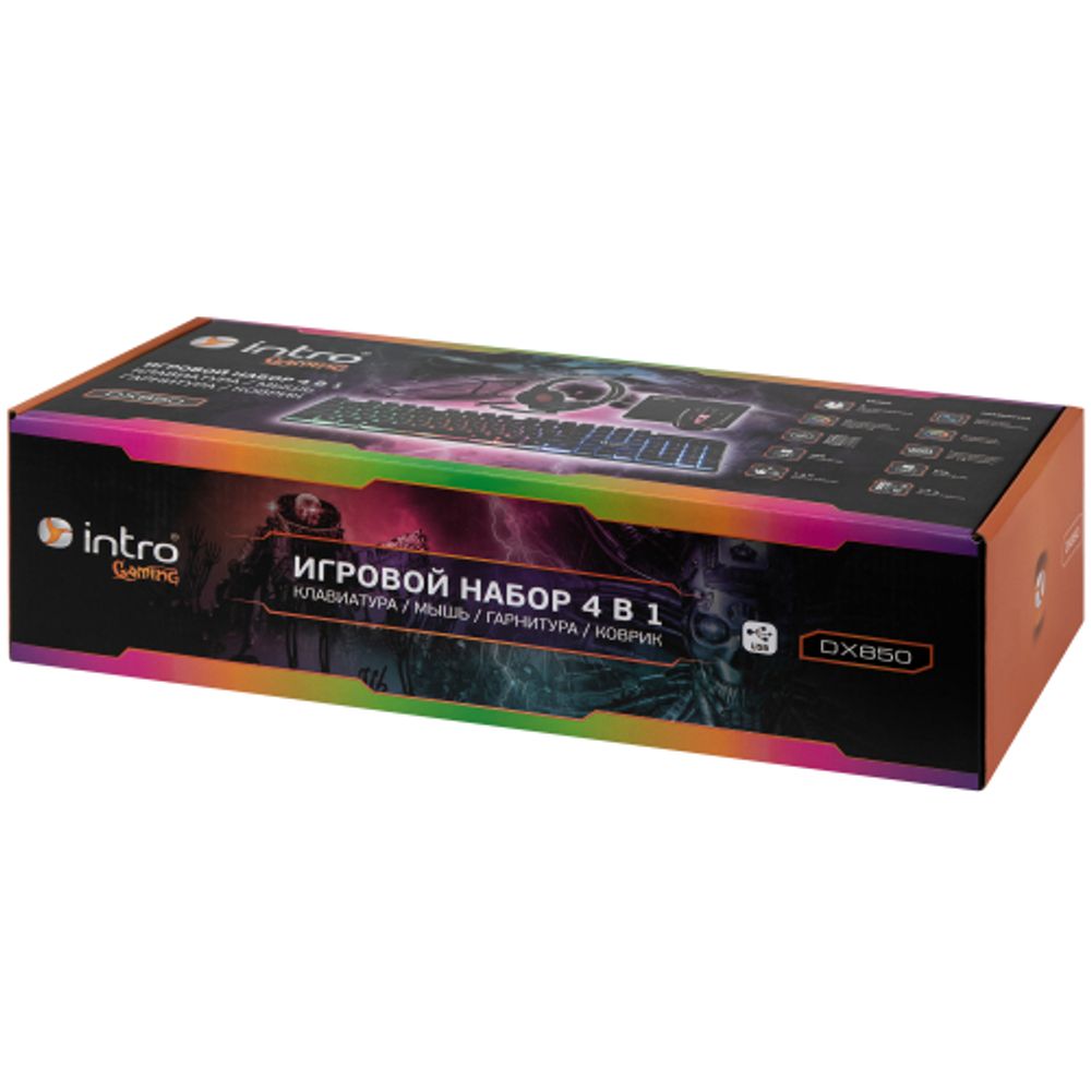 Клавиатура и мышь комплект Intro DX850 игровые 1200-3600dpi + коврик + гарнитура черный | Intro