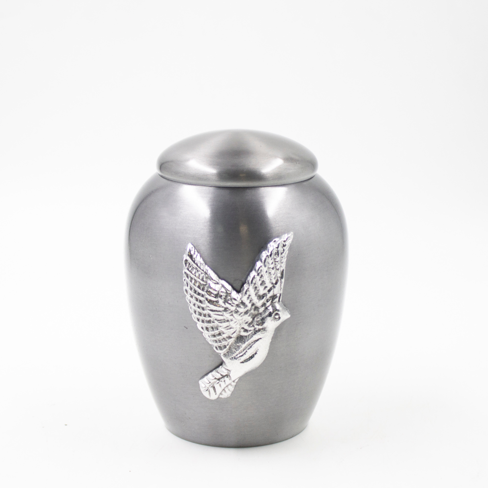 Мини-урна для праха металл "Платинум Голубь" 15 см