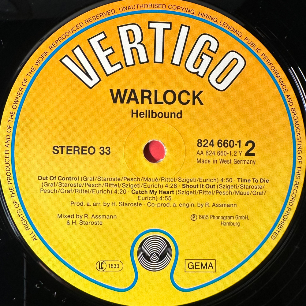 Warlock ‎– Hellbound (Германия 1985г.)