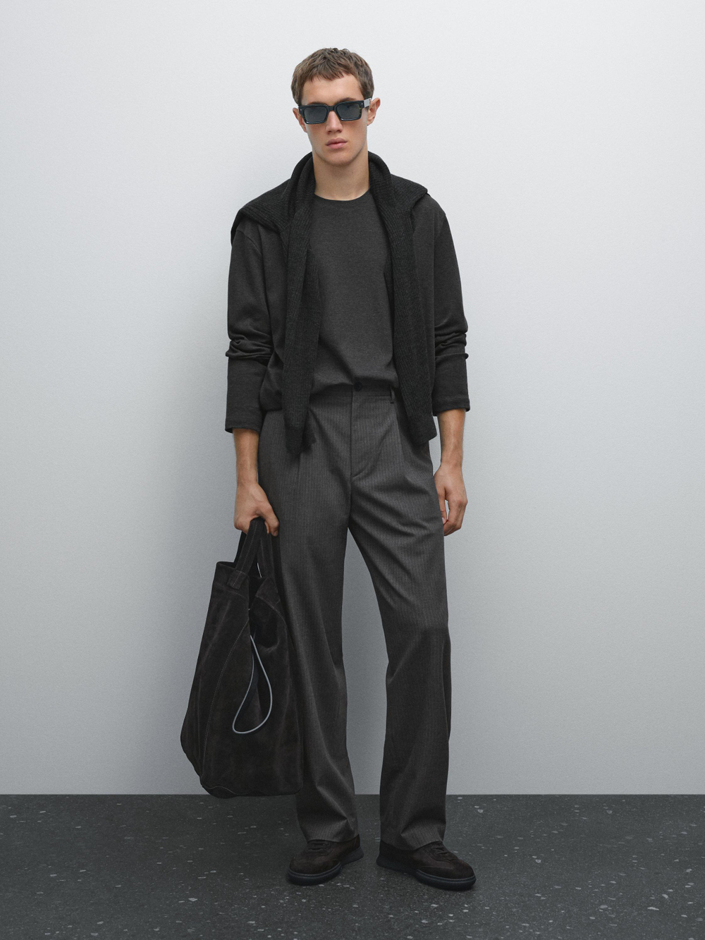 Massimo Dutti Футболка из хлопка среднего размера с длинными рукавами, серый