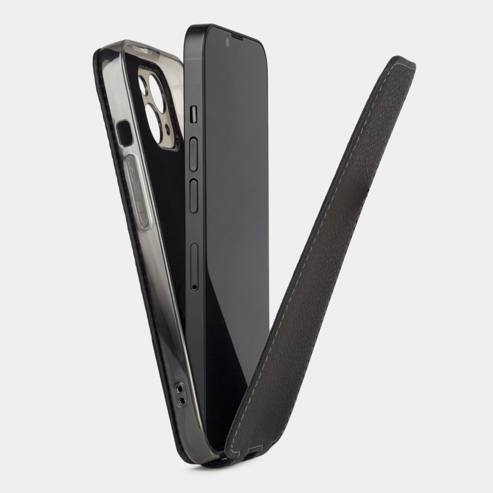 Чехол для iPhone 15 Plus из кожи теленка, цвета черный