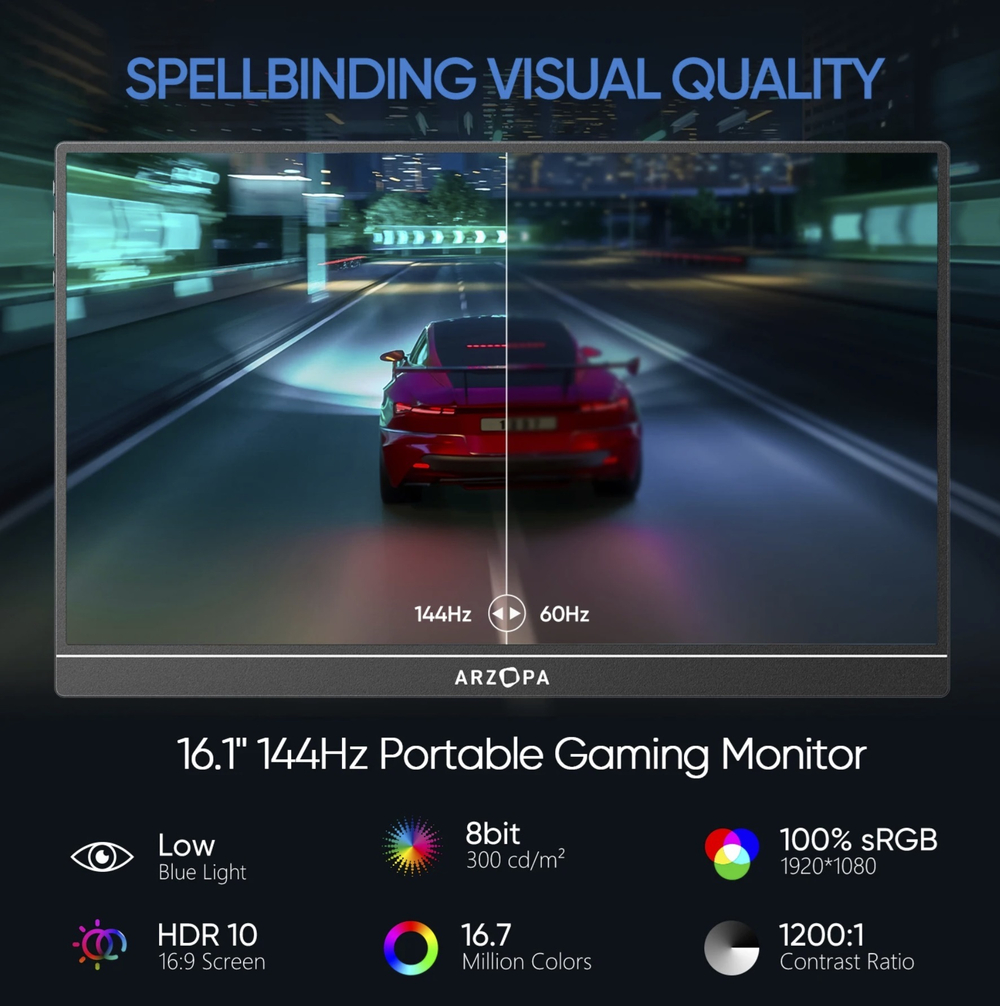 16.1" Портативный монитор Arzopa Z1FC FHD IPS 1920x1080, 144 Гц (Без БП)