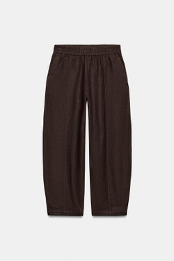 ZARA БРЮКИ BARREL ИЗ ЛЬНА, КОРИЧНЕВЫЙ