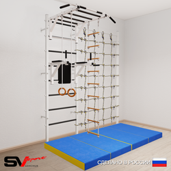 Шведская стенка Sv Sport усиленная 64840 (Турник рукоход/Брусья/Кольца/Лестница/Мат 2м/Канатный лаз)