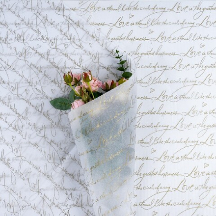 Бумага тишью "Письмо любви" 50*70см Золото на белом (20л)