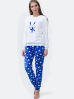 Теплая домашняя пижама с зайчиками (Размер: S) (Цвет: белый с синим)