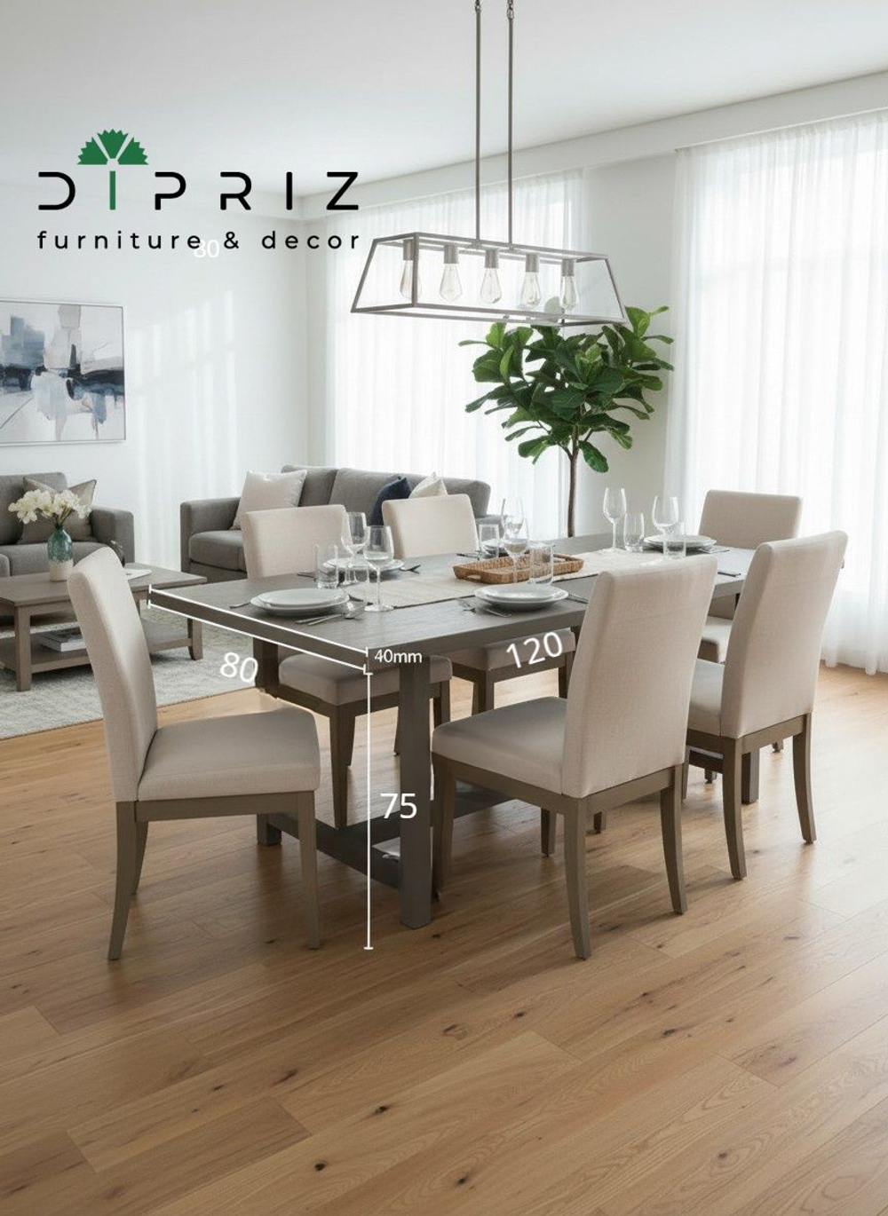 Стол обеденный, 120х80х75, Европейский Гранд, кухонный, деревянный, серый, Dipriz