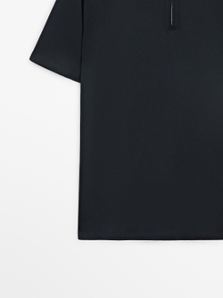 Massimo Dutti Поло с короткими рукавами и молнией, темно-синий