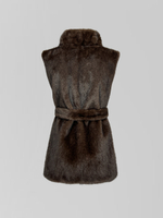 Жилетка Анжелика однотонная меховая с высоким горлом и поясом