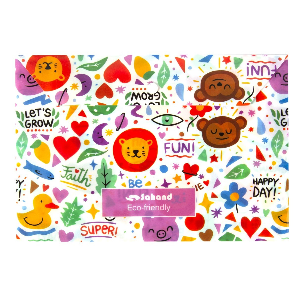 Папка-конверт на кнопке, Sahand, A4 220х320 мм, 180 мкм, пластик, с рисунком, "Classic", ассотри