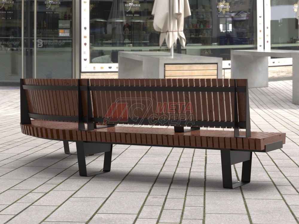 Скамейка Rail Road 02 Long с поворотом и подлокотниками