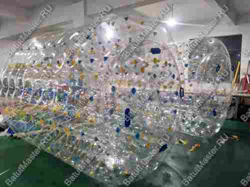 Аттракцион Водный роллер (Гидророллер) "Прозрачный с желто-синими держателями" ТПУ 2.6*2.2*2.2 м