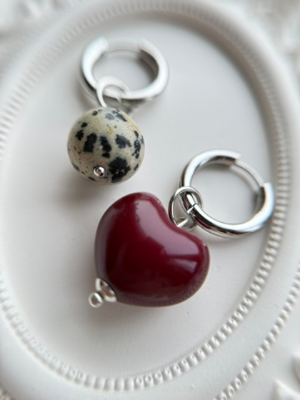 Серьги-конго с подвесками, далматиновая яшма