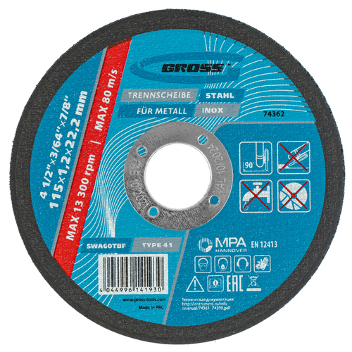 GROSS Диск отрезной 115х1,2х22,2мм по металлу