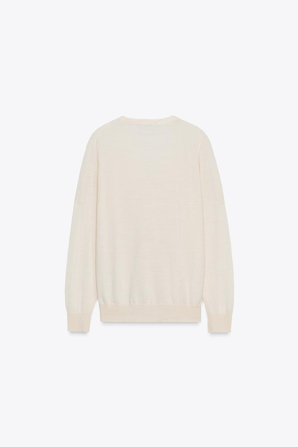 ZARA КАРДИГАН ИЗ 100% ШЕРСТИ С V-ОБРАЗНЫМ ВЫРЕЗОМ, ЭКРЮ