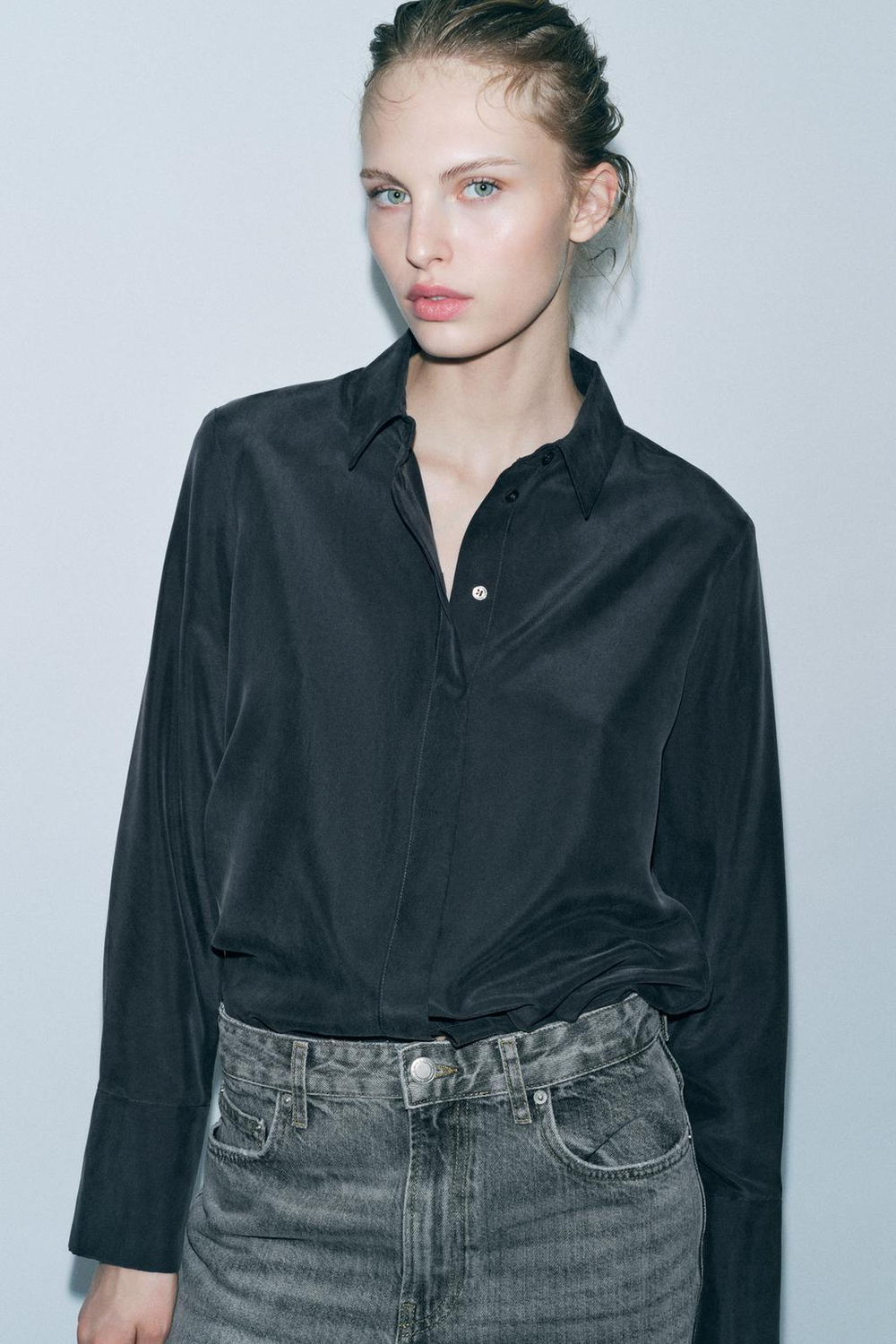 Рубашка slim из 100% шелка — zw collection
