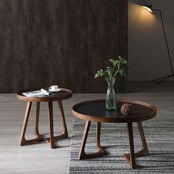 Журнальный столик Vario Ø80х46 см, черная керамика, орех