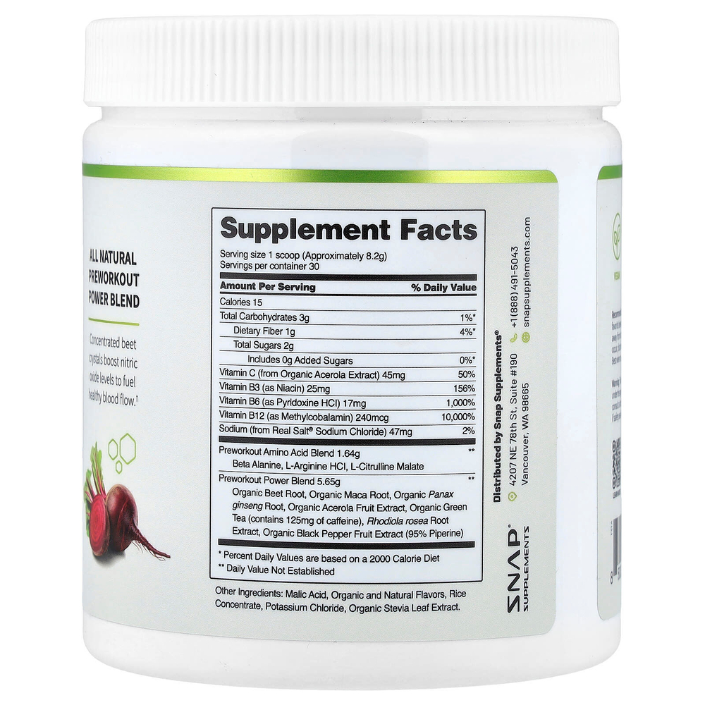 Snap Supplements, для приема перед тренировкой, со вкусом ягодного ассорти, 250 г (8,8 унции)