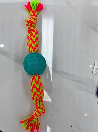 Игрушка-канат для всех пород собак с мячиком «Счастливый хвост!», цвет ярко-зеленый, 40*6см/95гр