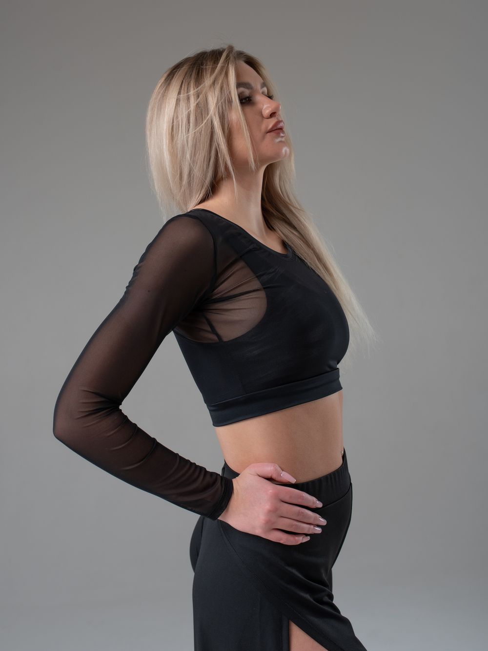 Shadow Long-Sleeved Top, Black