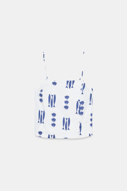 ZARA ТОП С ПРИНТОМ И ПУГОВИЦАМИ, РАЗНОЦВЕТНЫЙ