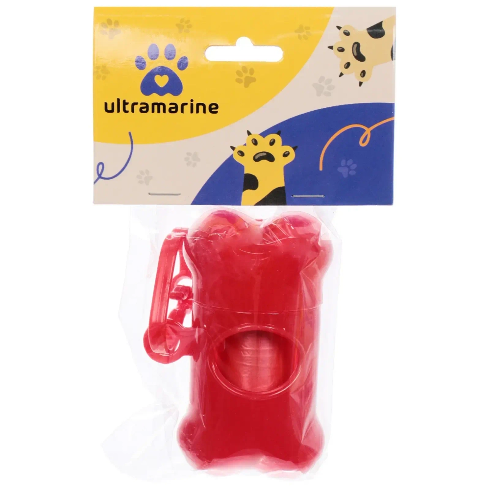 Контейнер с пакетами для уборки за собакой с карабином,цвет красный Ultramarine