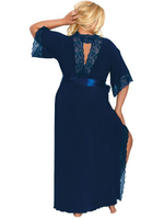 Длинный пеньюар с изящным кружевом и атласным поясом (Размер: L) (Цвет: кремовый)