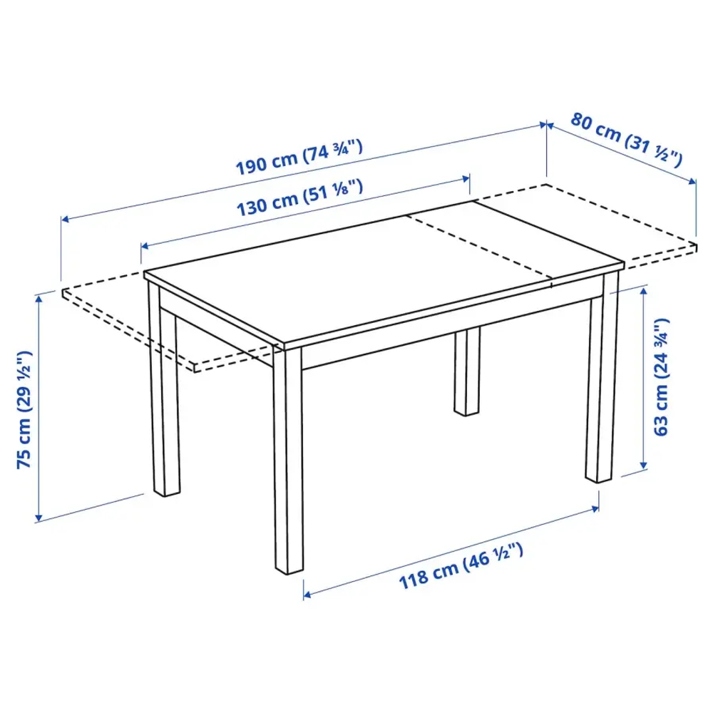 Раздвижной обеденный стол - IKEA LANEBERG, 190/130х80х75 см, ЛАНЕБЕРГ ИКЕА, белый