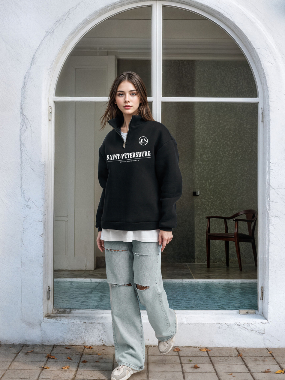 Толстовка женская с зип-воротником "Saint Petersburg" черный