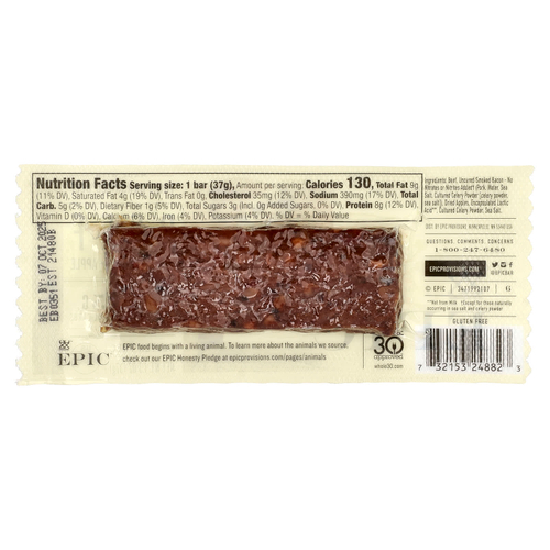 Epic Bar, Говяжий батончик, неотложный бекон + яблоко, 37 г (1,3 унции)